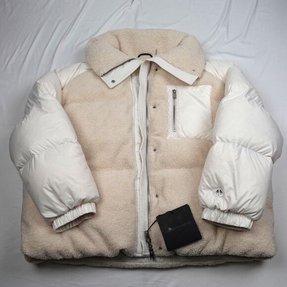 Moose Knuckles Sherpa Elmira Puffer Jacket Women XL Ivory Full Zip Brand New Tag